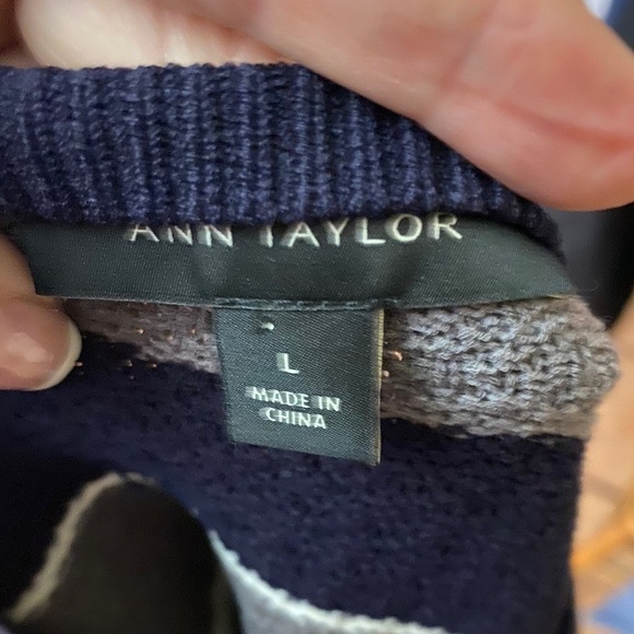 Ann Taylor Striped Knit Sweater Jacket Cardigan Size L - Picture 6 of 7